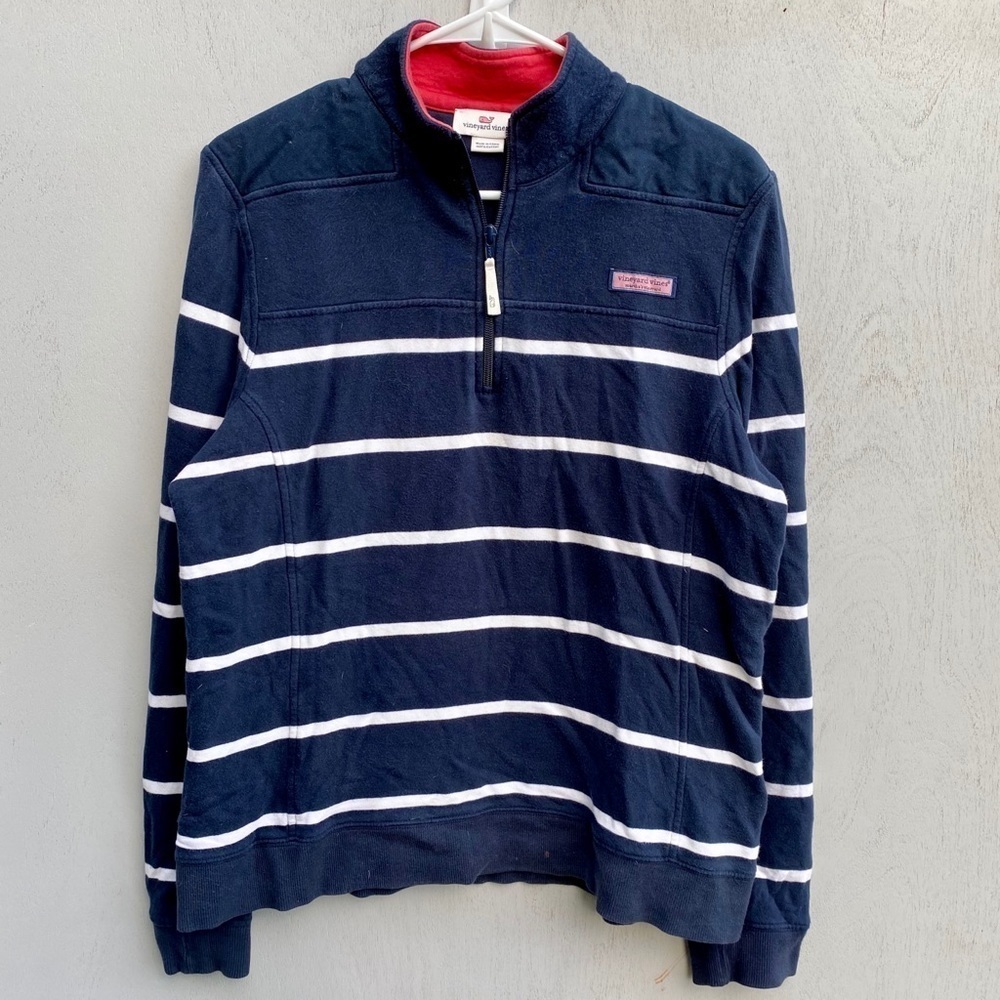 Vineyard Vines Blue Striped Quarter Zip Sweater